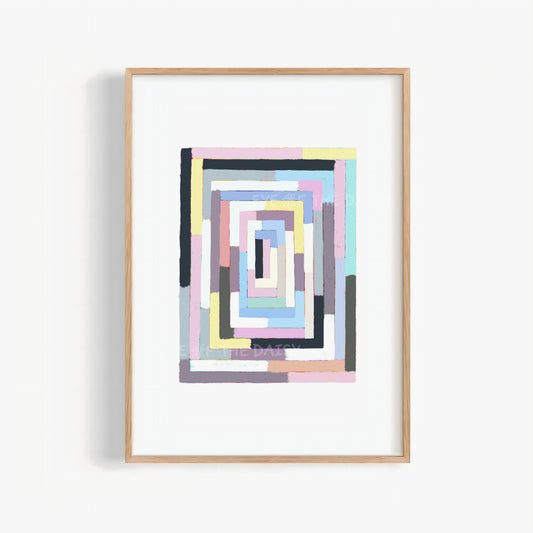 Minimal pastel color block abstract print digital download in muted pink, blue, grey, and yellow, modern Scandi wall decor