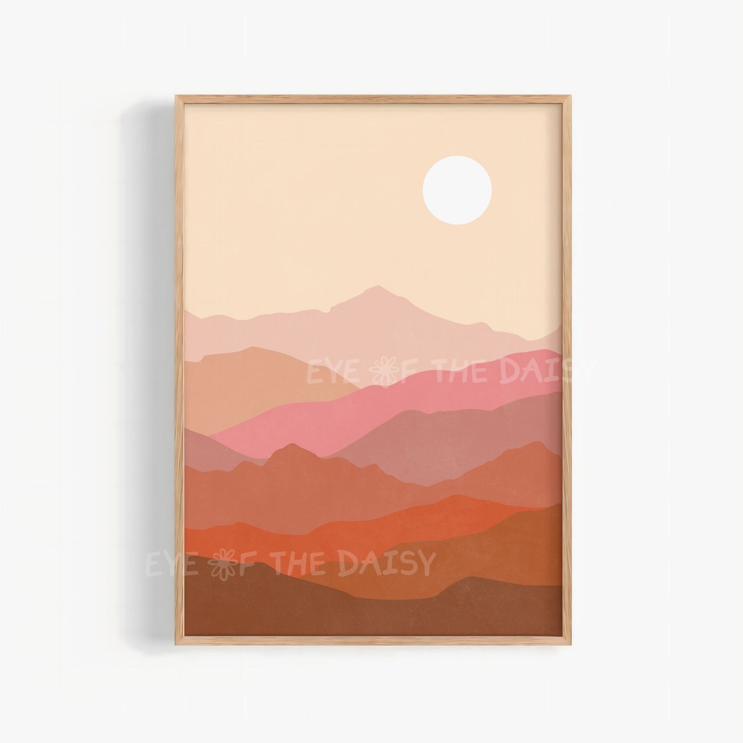 Terracotta mountain landscape print, simple boho scenery wall art for modern apartment