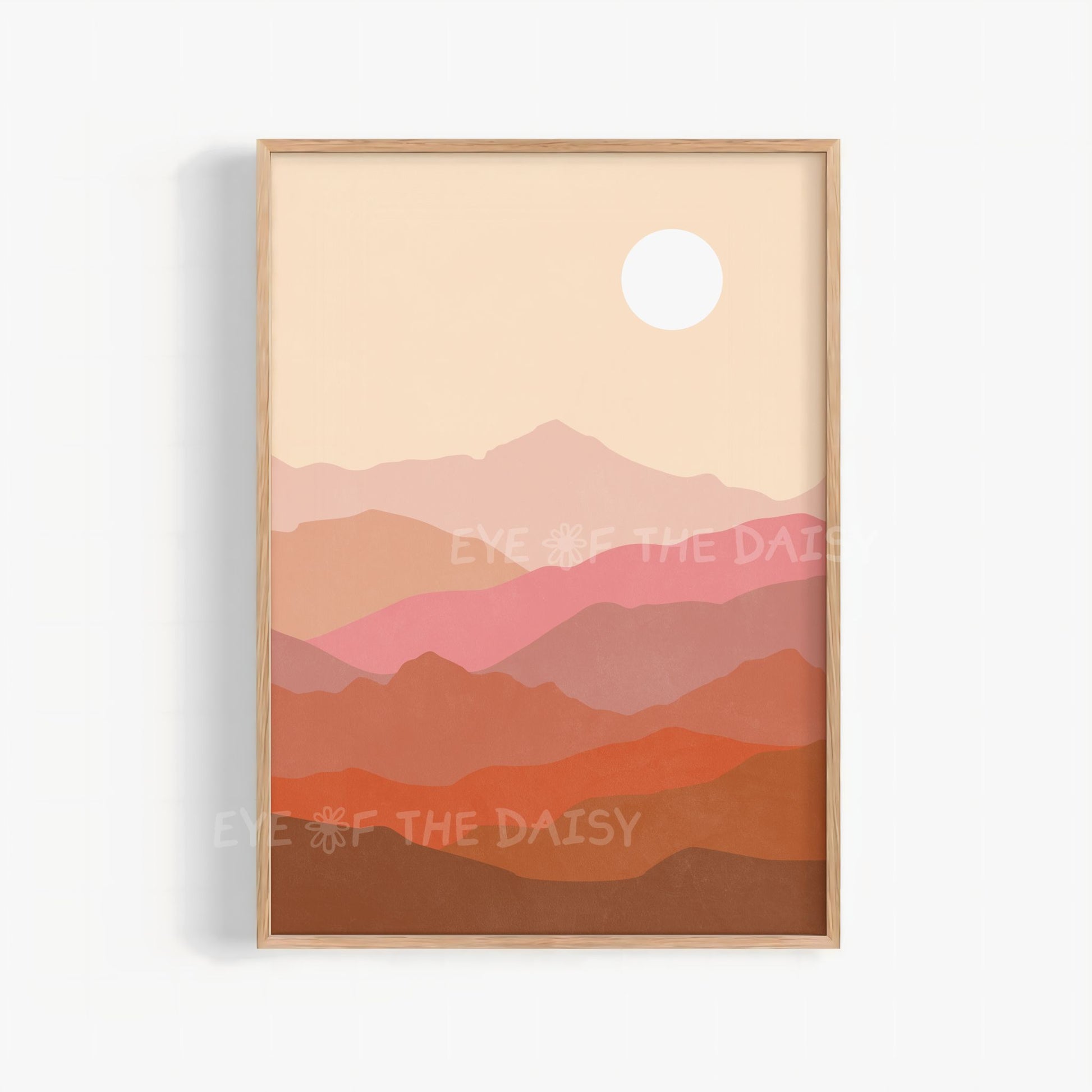Terracotta mountain landscape print, simple boho scenery wall art for modern apartment