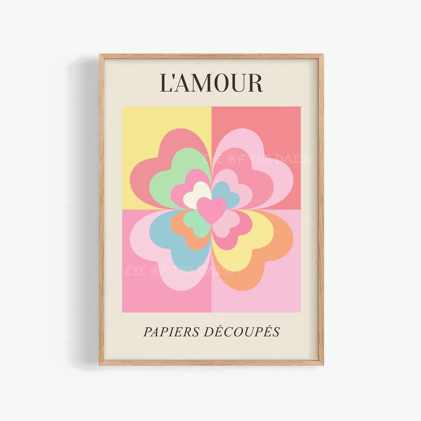 L’Amour downloadable poster, pastel geometric flower printable wall art for bedrooms, dorms, or living rooms
