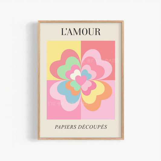 L’Amour downloadable poster, pastel geometric flower printable wall art for bedrooms, dorms, or living rooms