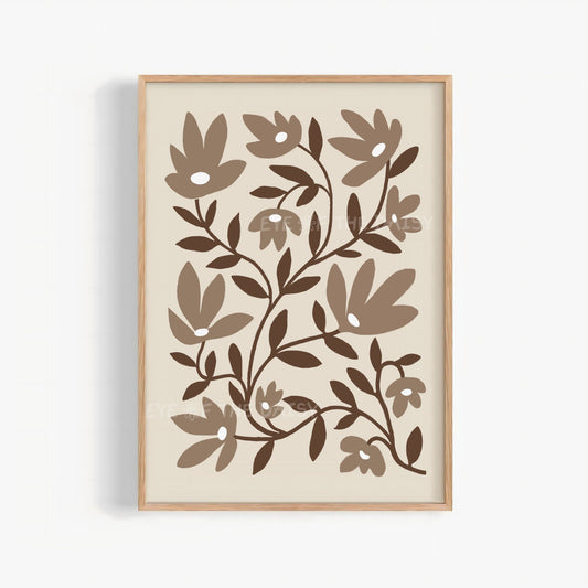Neutral Abstract Botanical Printable Wall Art | Brown and Beige Botanical Print Digital Download