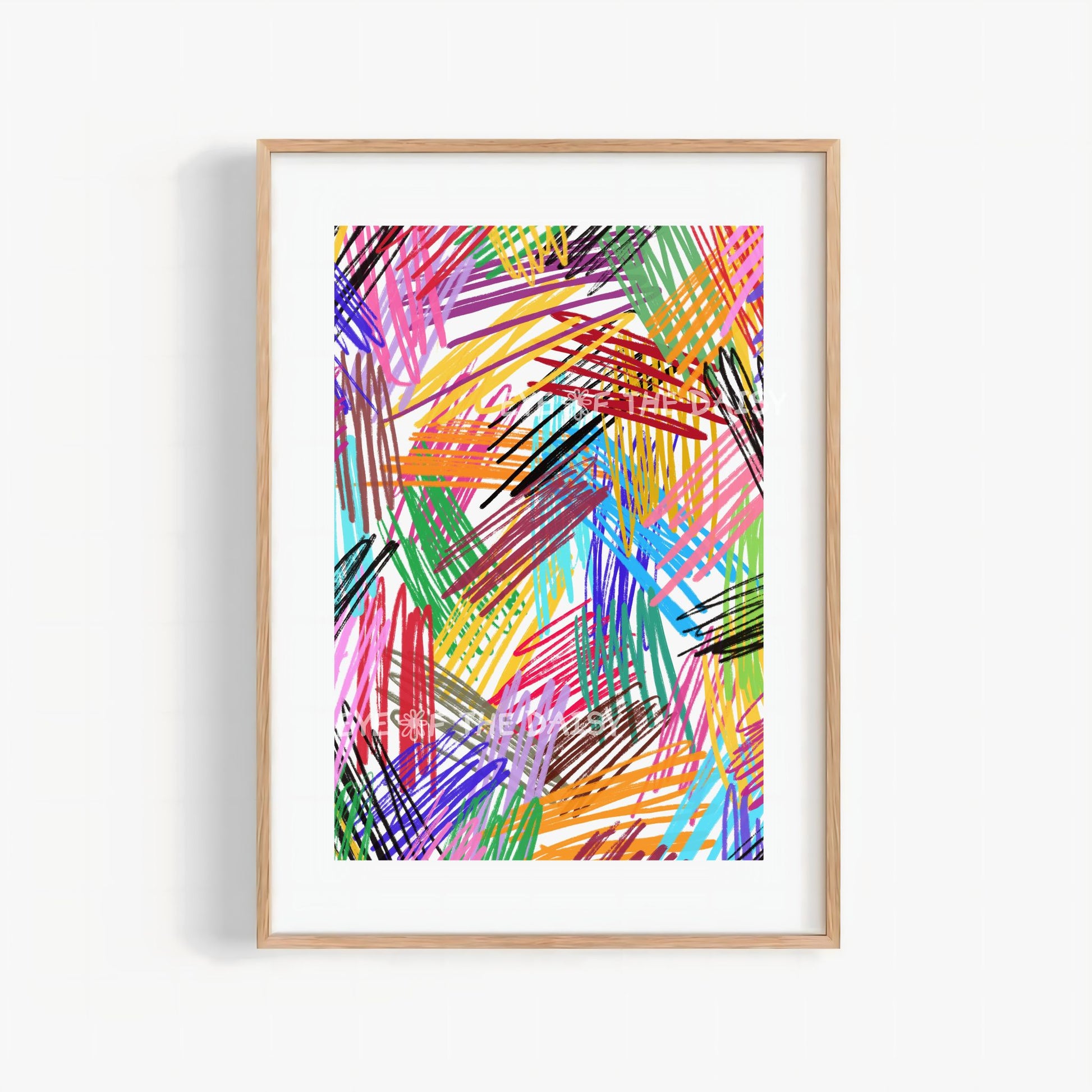 Vibrant modern abstract printable wall art with colorful scribbles, perfect for contemporary interiors and living rooms