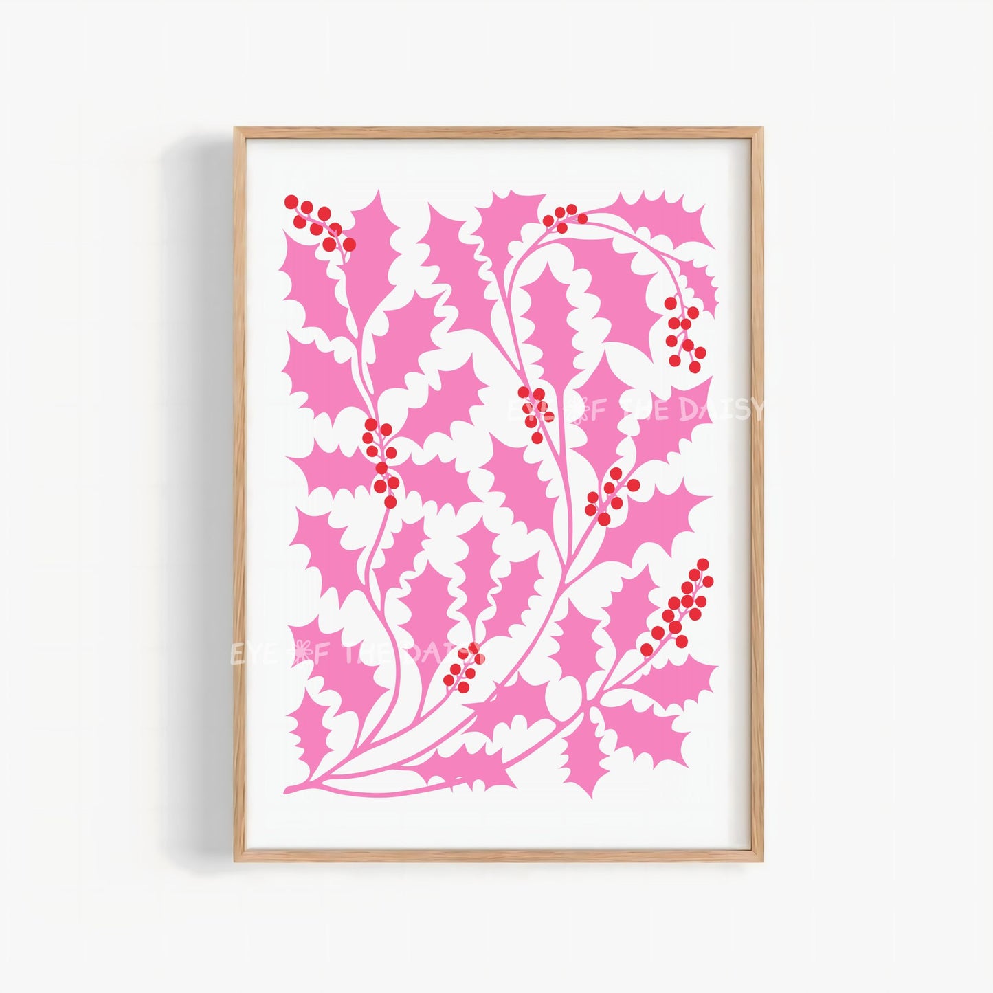 Pink Abstract Holly Print Download | Vibrant Modern Christmas Printable Wall Art