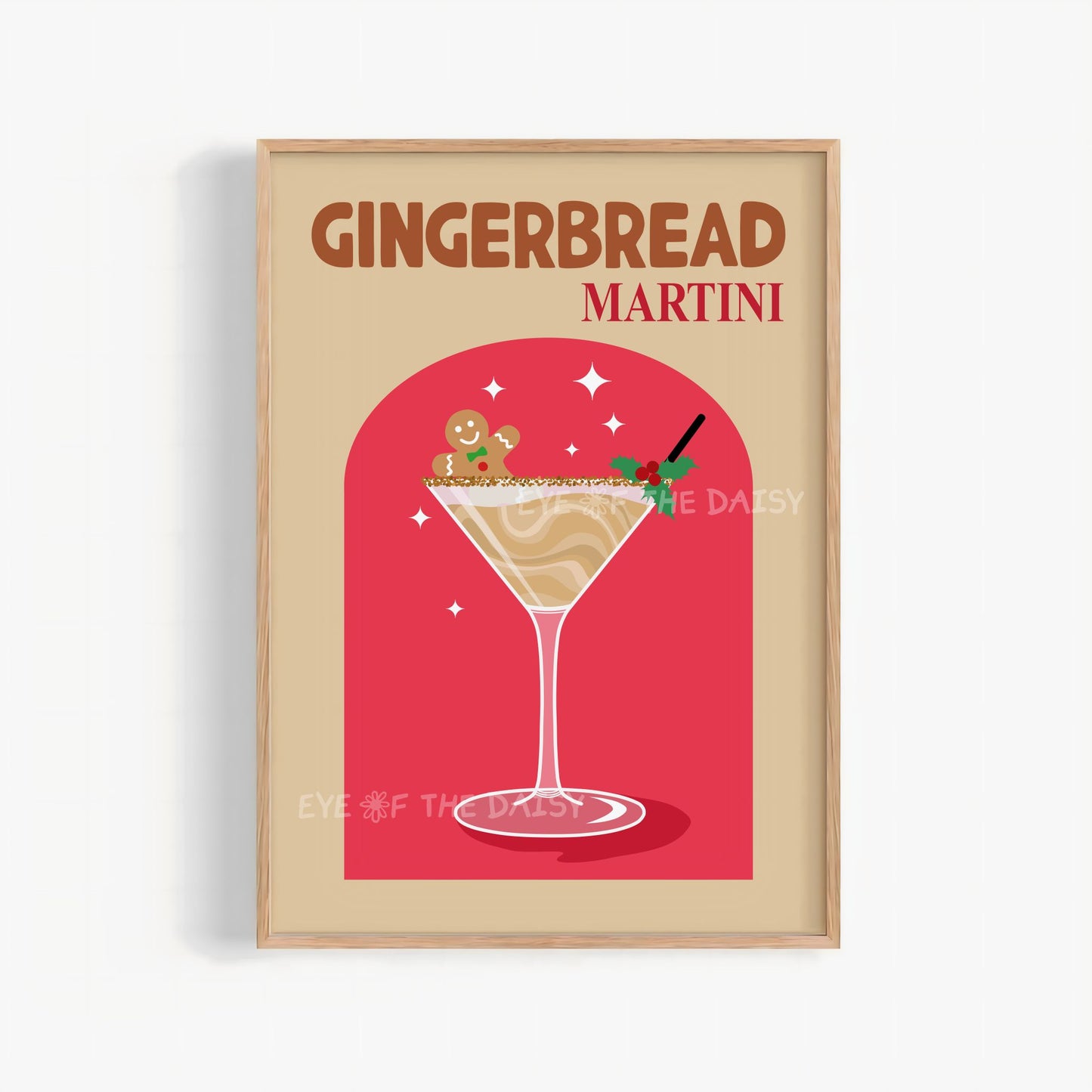 Gingerbread Martini Print Digital Download | Retro Christmas Cocktail Printable Wall Art