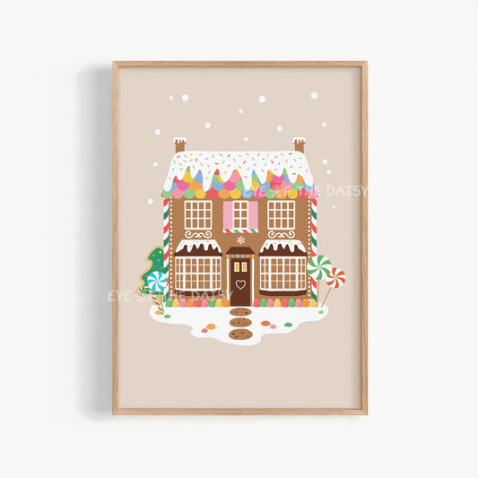 Custom Gingerbread House Portrait Print Digital Download | Personalised Christmas Wall Art