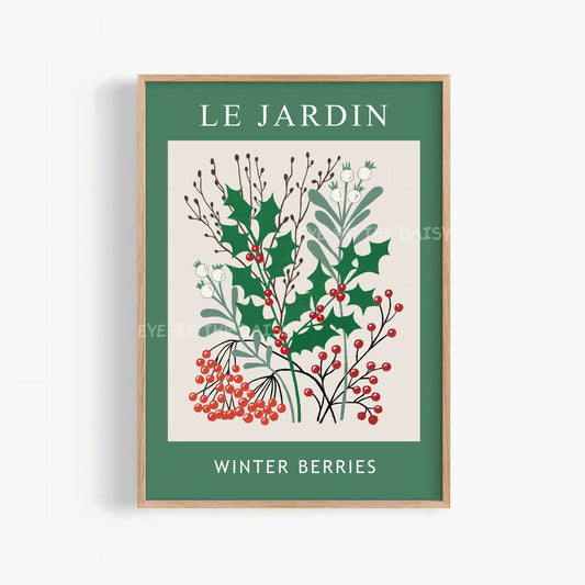 Vintage Winter Botanical Print Digital Download | Holly Mistletoe Botanical Printable Wall Art