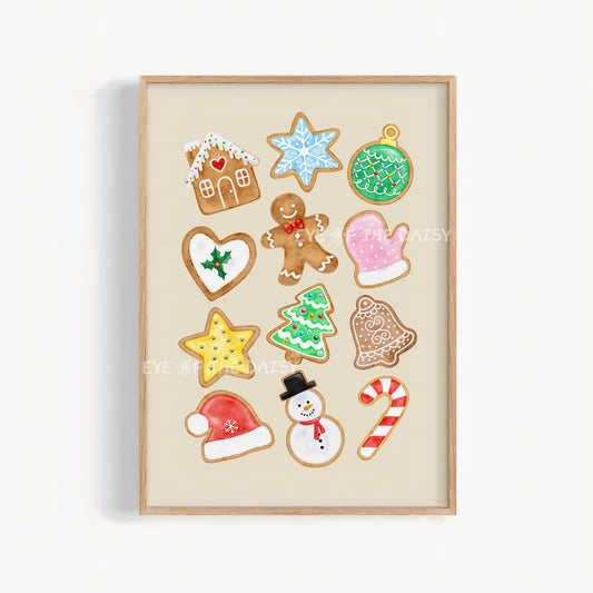 Gingerbread Cookies Print Digital Download | Christmas Kitchen Printable Wall Art
