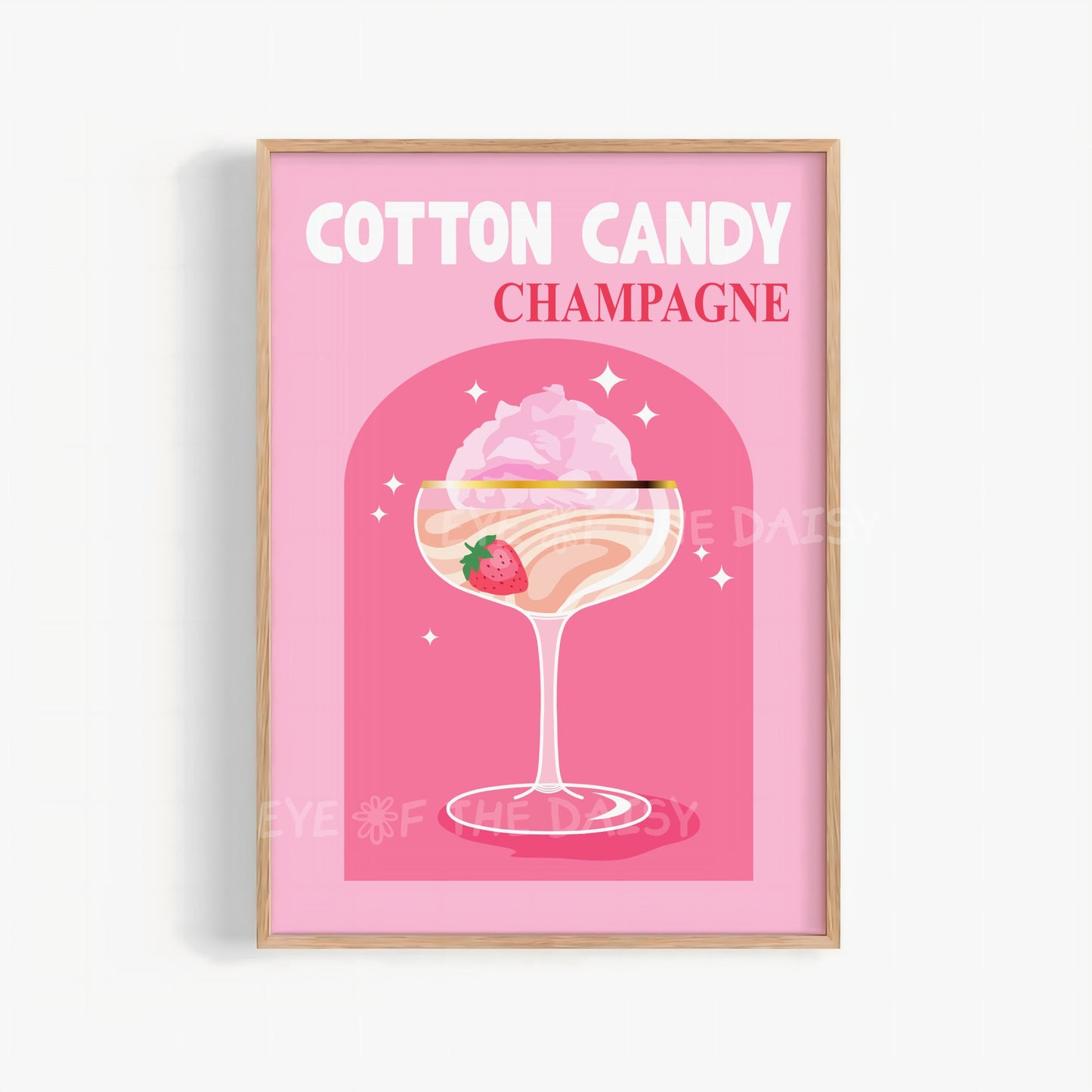 light pink and hot pink Cotton Candy Champagne retro cocktail print digital download for bar cart decor hand drawn no AI