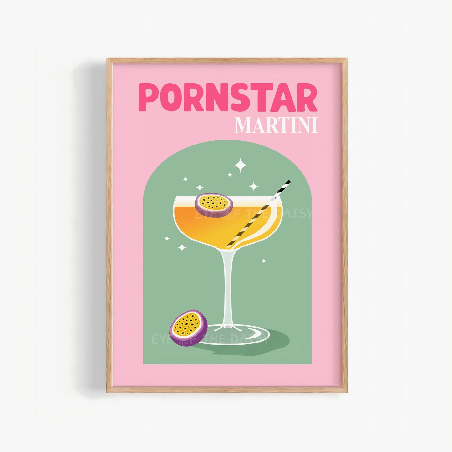 Pornstar Martini print in vibrant pink and green, printable wall art digital download for trendy home bar or kitchen gallery decor