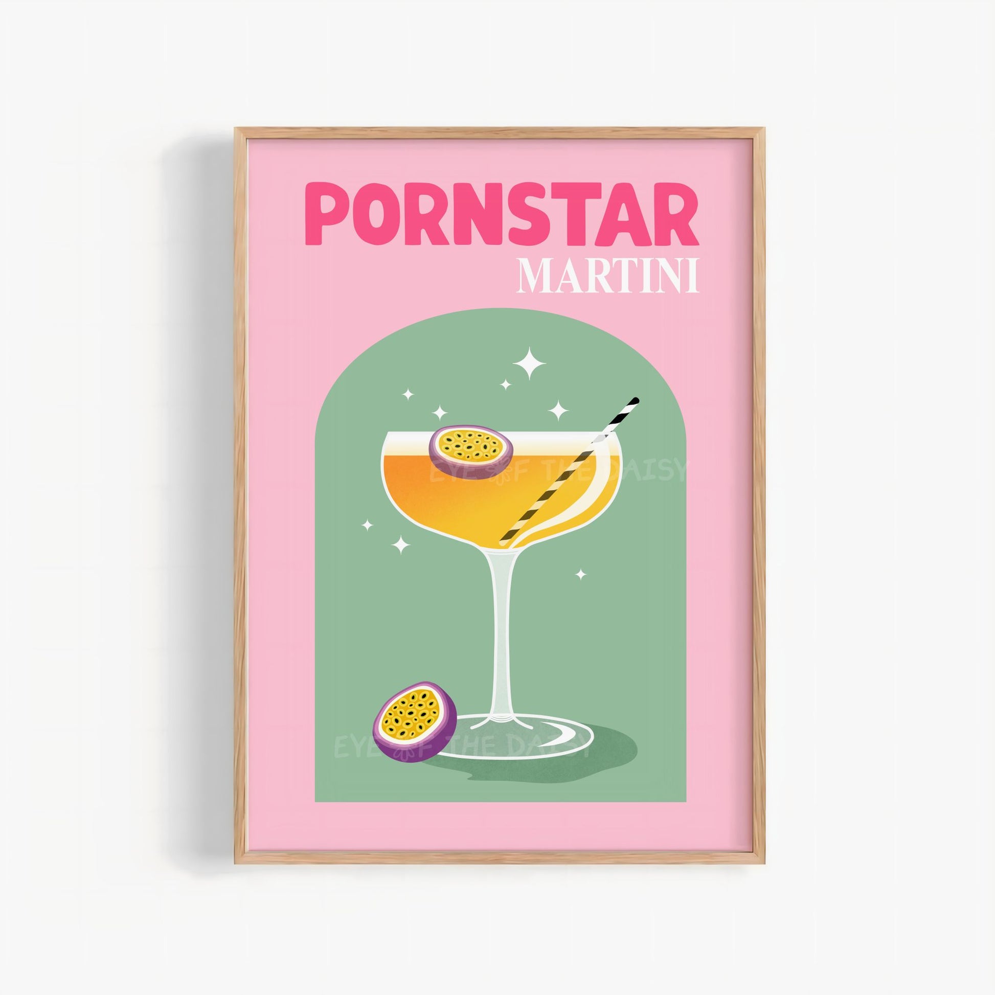 Pornstar Martini print in vibrant pink and green, printable wall art digital download for trendy home bar or kitchen gallery decor