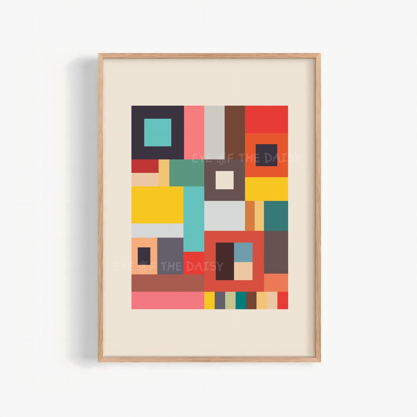 Bold colourful geometric abstract printable wall art — modern colour block digital download poster, perfect DIY wall decor to print at home