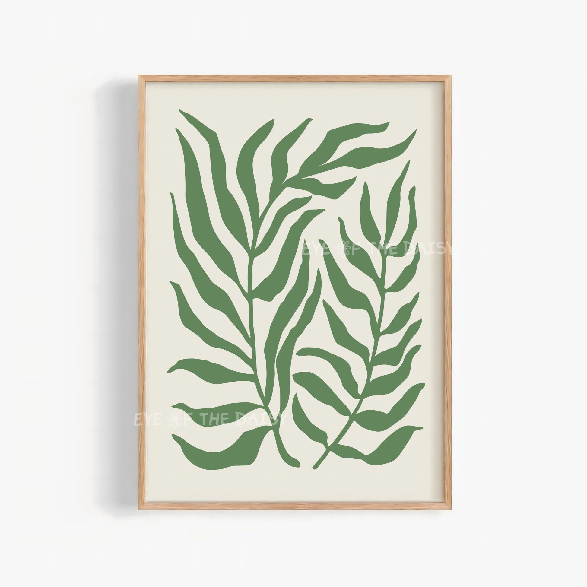 Olive green abstract palm leaf print on beige, modern botanical printable wall art, digital download artwork for instant home decor