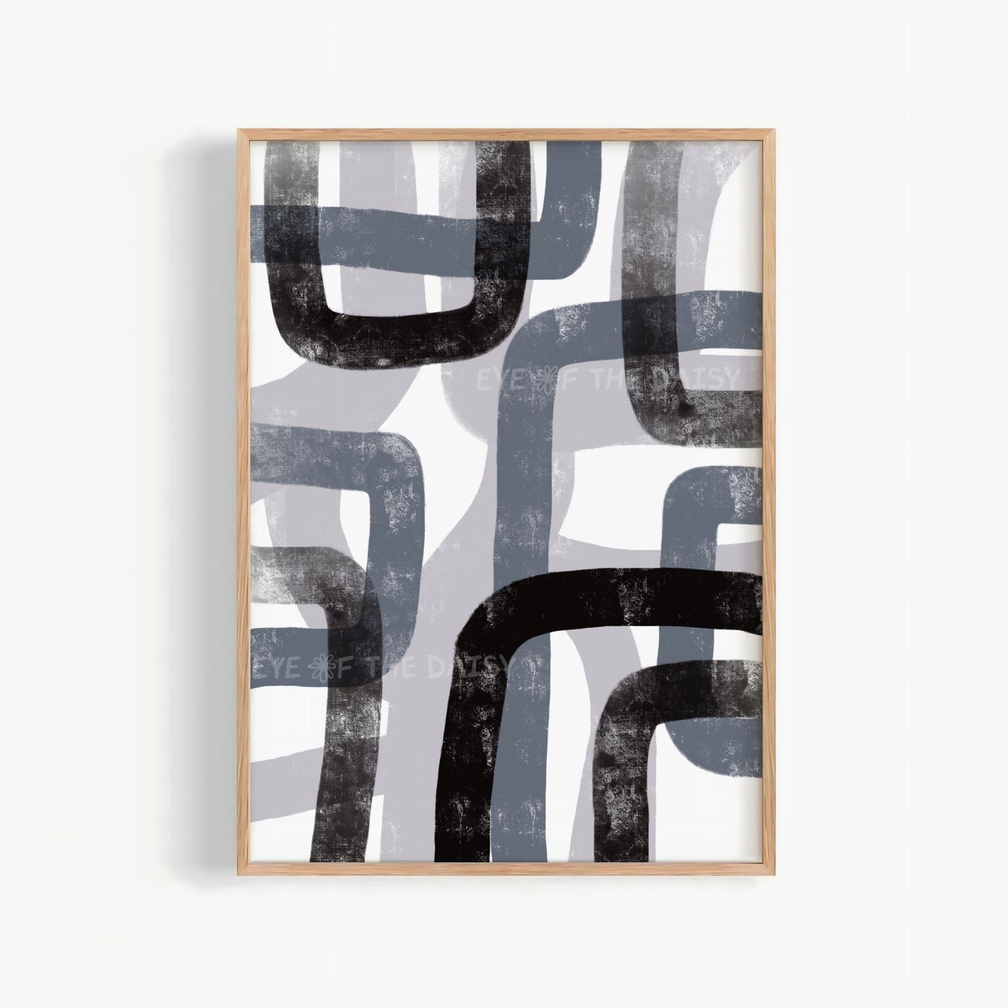 Minimalist abstract wall art in grey, black, and white, modern monochrome poster for living room or apartment decor