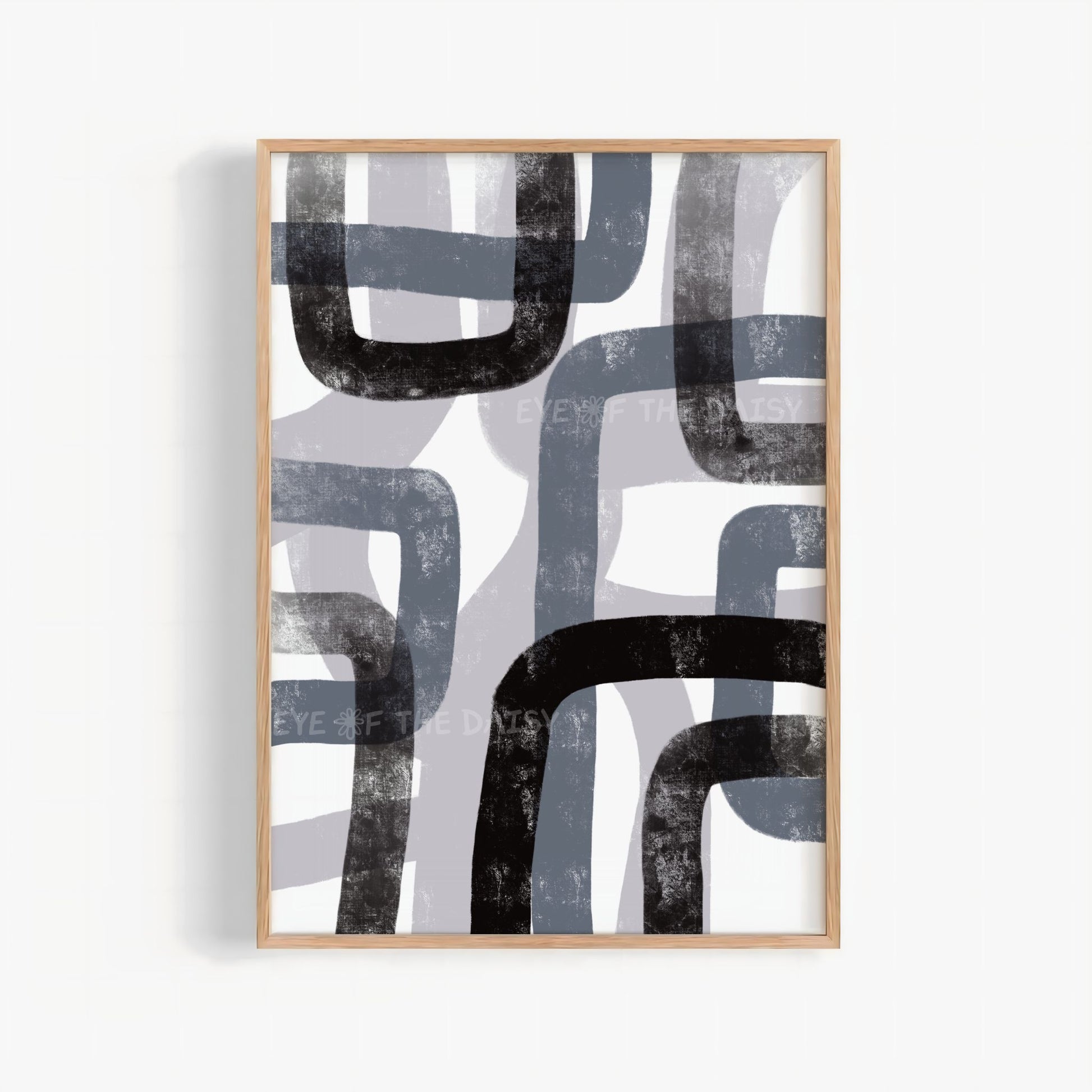 Minimalist abstract wall art in grey, black, and white, modern monochrome poster for living room or apartment decor