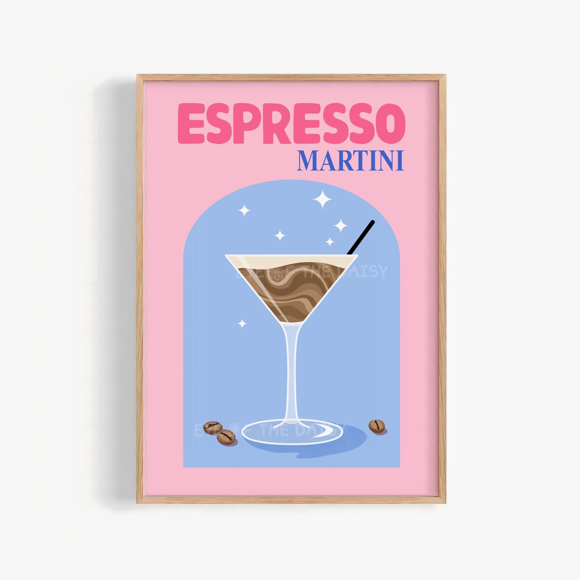 Espresso Martini print, retro cocktail illustration printable wall art digital download for trendy home bar or kitchen gallery decor