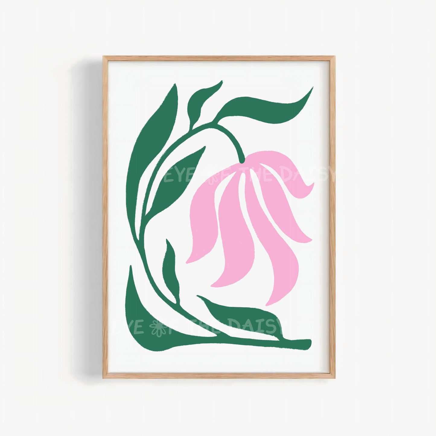 pink and green whimsical flower print digital download, cute cottagecore wall art for dorm room decor