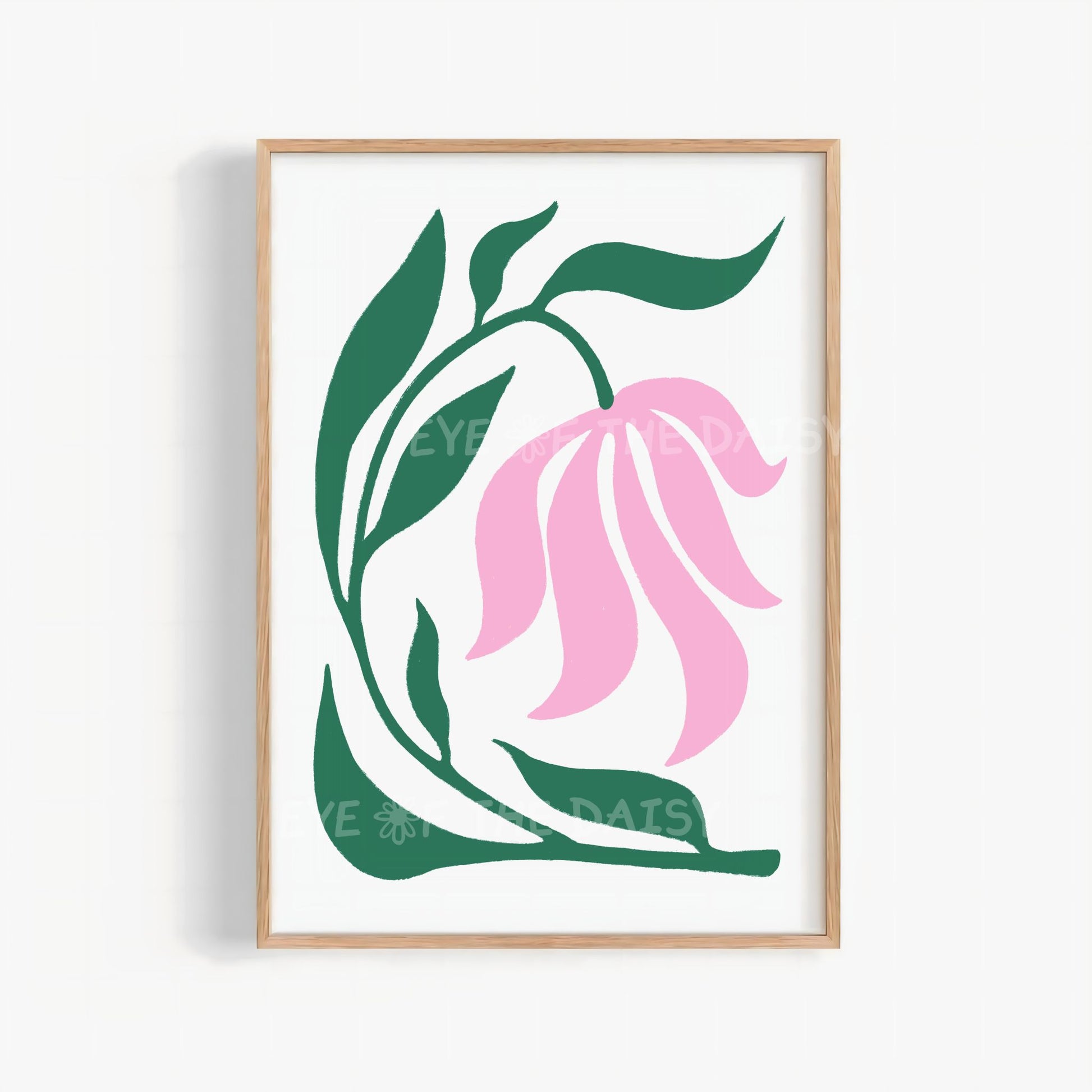 pink and green whimsical flower print digital download, cute cottagecore wall art for dorm room decor