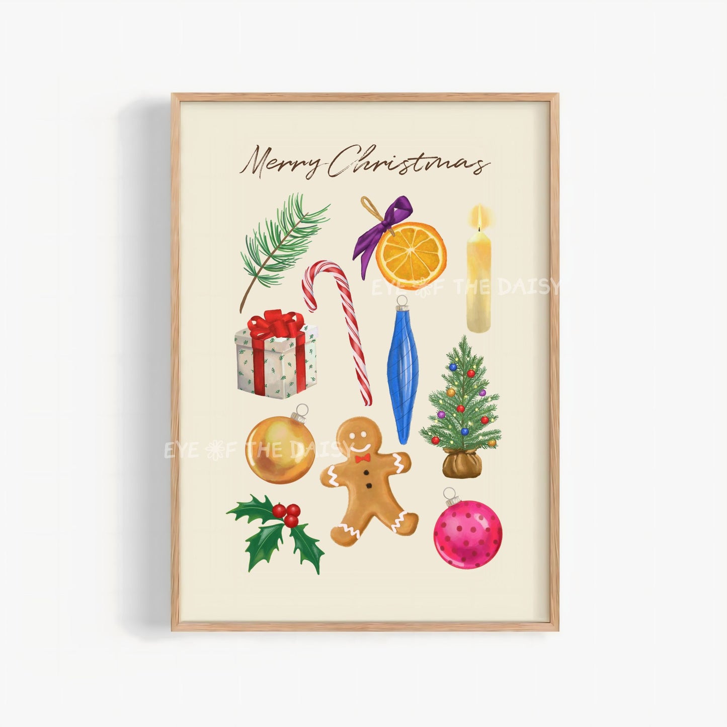 Christmas Watercolour Illustrations Print Download | Colourful Classic Holiday Printable Wall Art