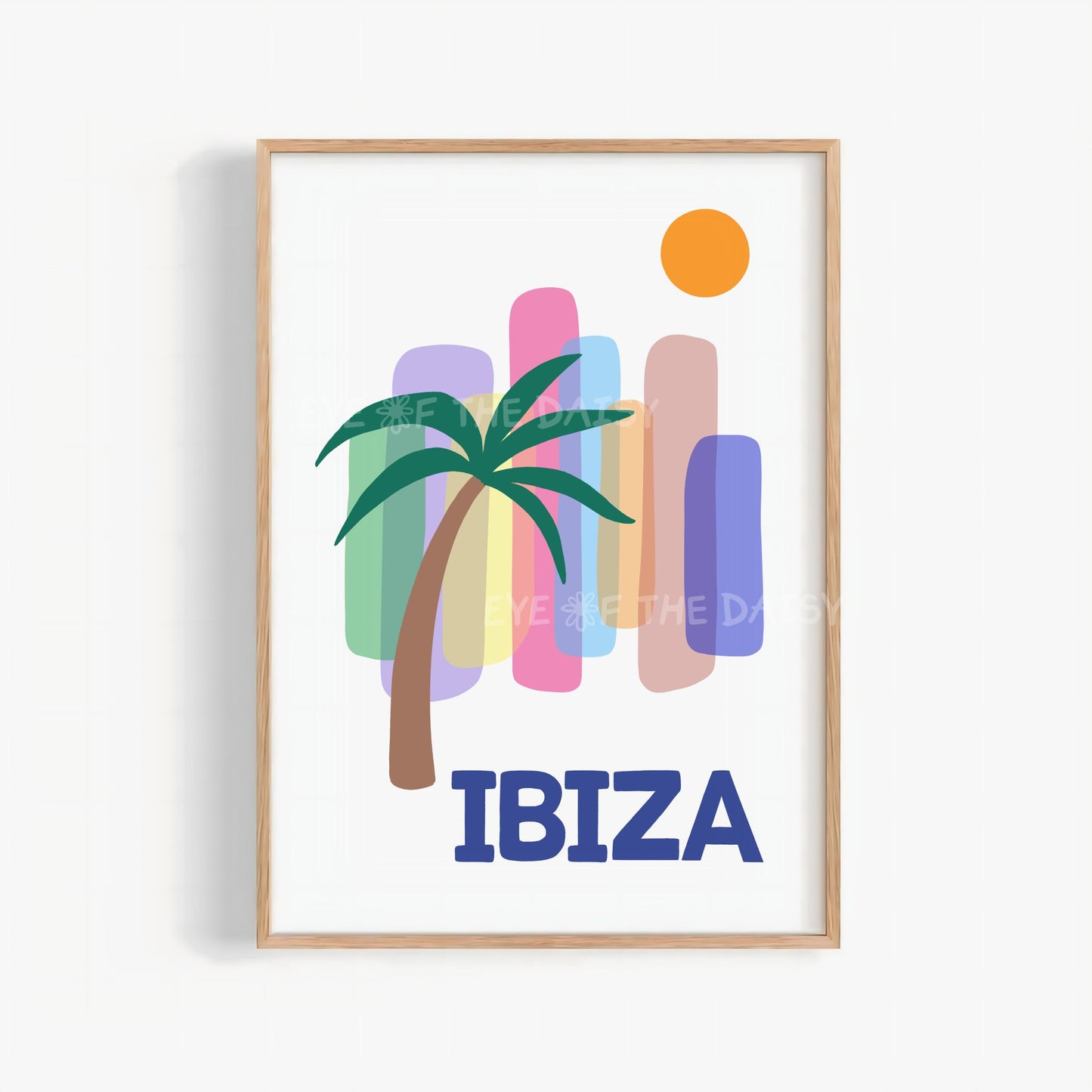 Colourful Ibiza travel poster, Ibiza printable wall art for trendy apartment, digital download decor