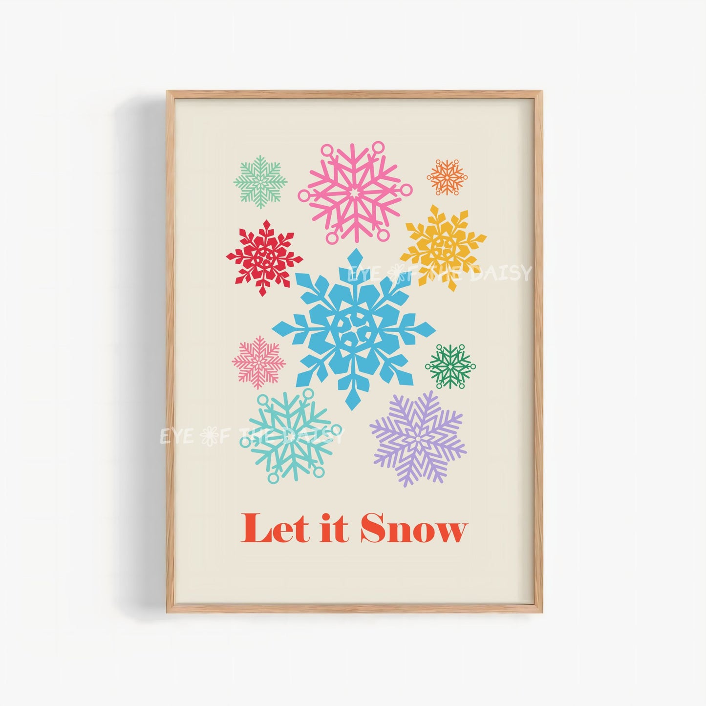 Colourful Snowflakes Print Digital Download | Let it Snow Christmas Printable Wall Art