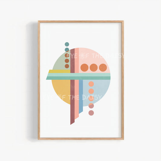 Colourful Bauhaus geometric print, modern abstract circles wall art for trendy apartment