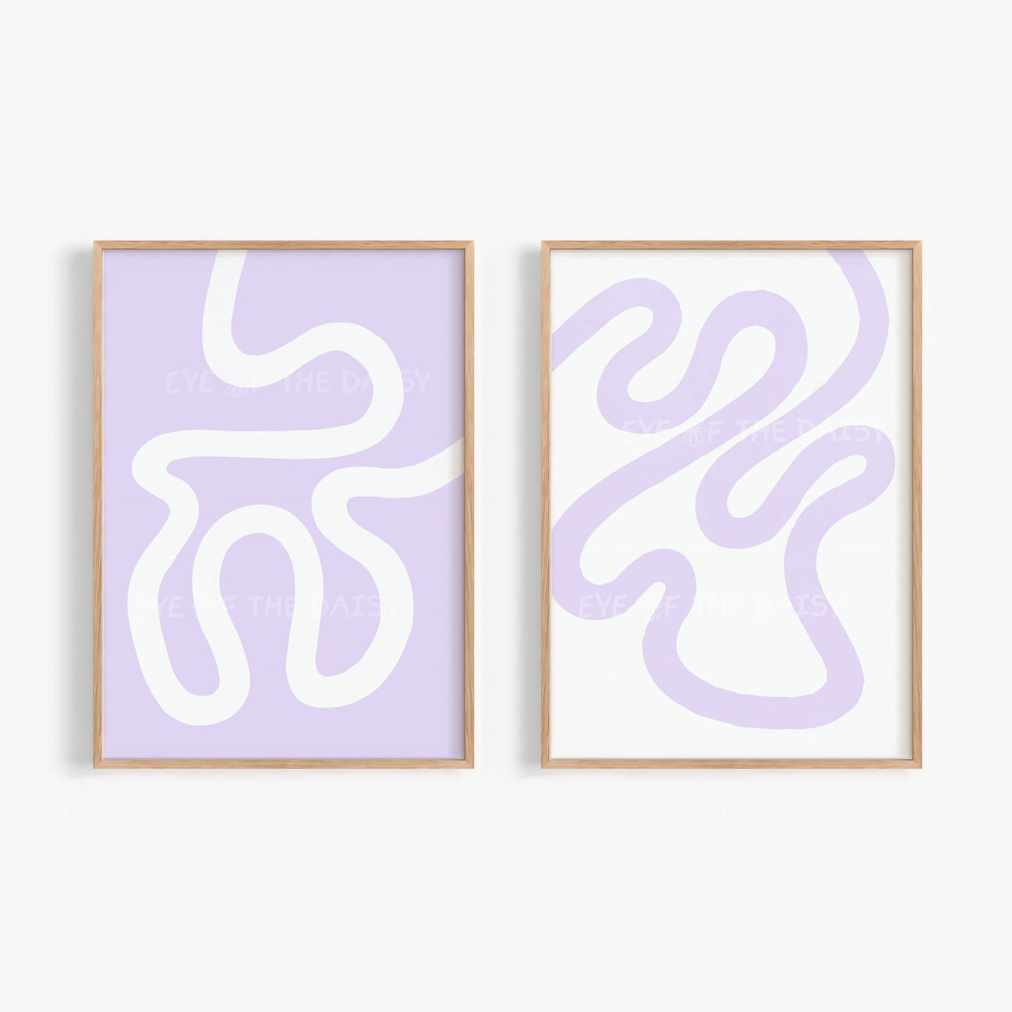 Set of 2 pastel lilac abstract prints – squiggle line digital downloads, modern poster printables for wall decor