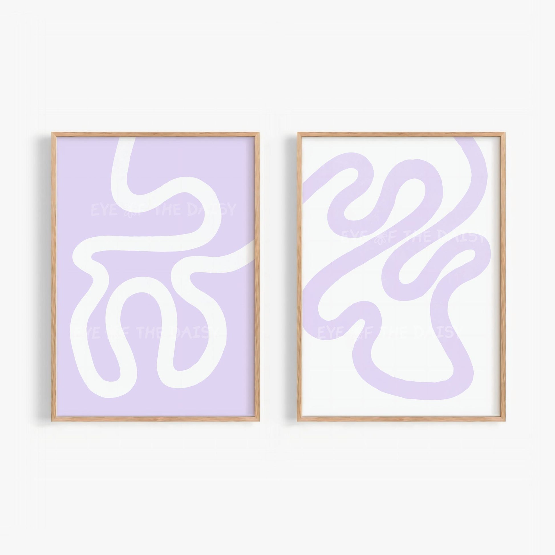 Set of 2 pastel lilac abstract prints – squiggle line digital downloads, modern poster printables for wall decor
