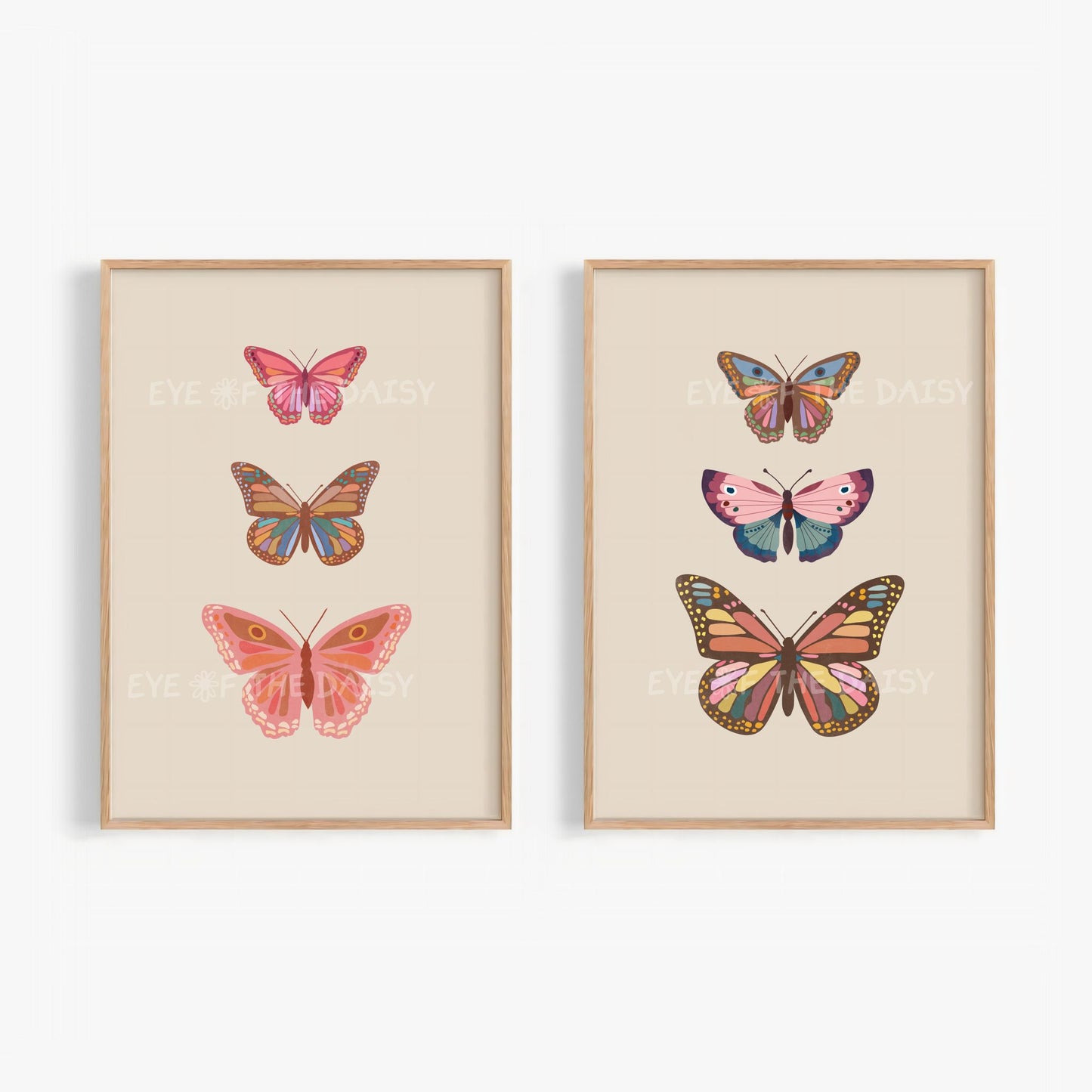 Vintage butterfly print set of 2 – digital download of two earth tone boho chic butterfly printable wall art