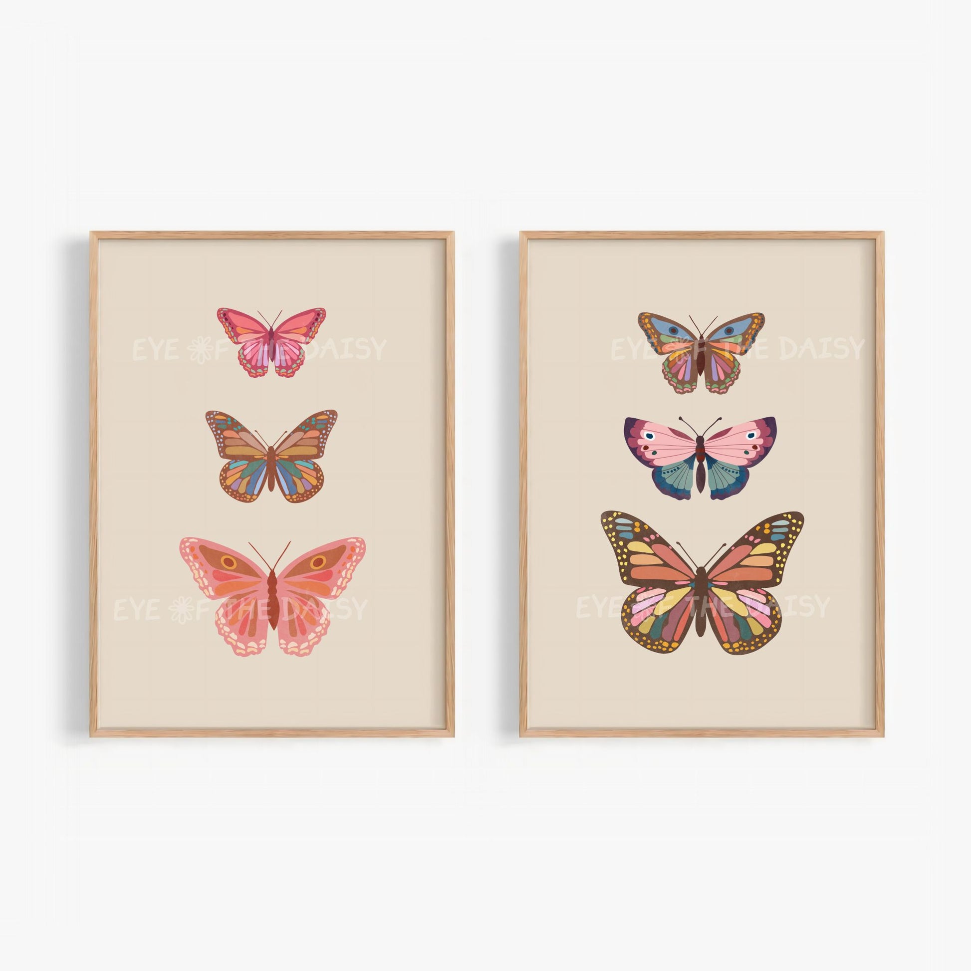 Vintage butterfly print set of 2 – digital download of two earth tone boho chic butterfly printable wall art