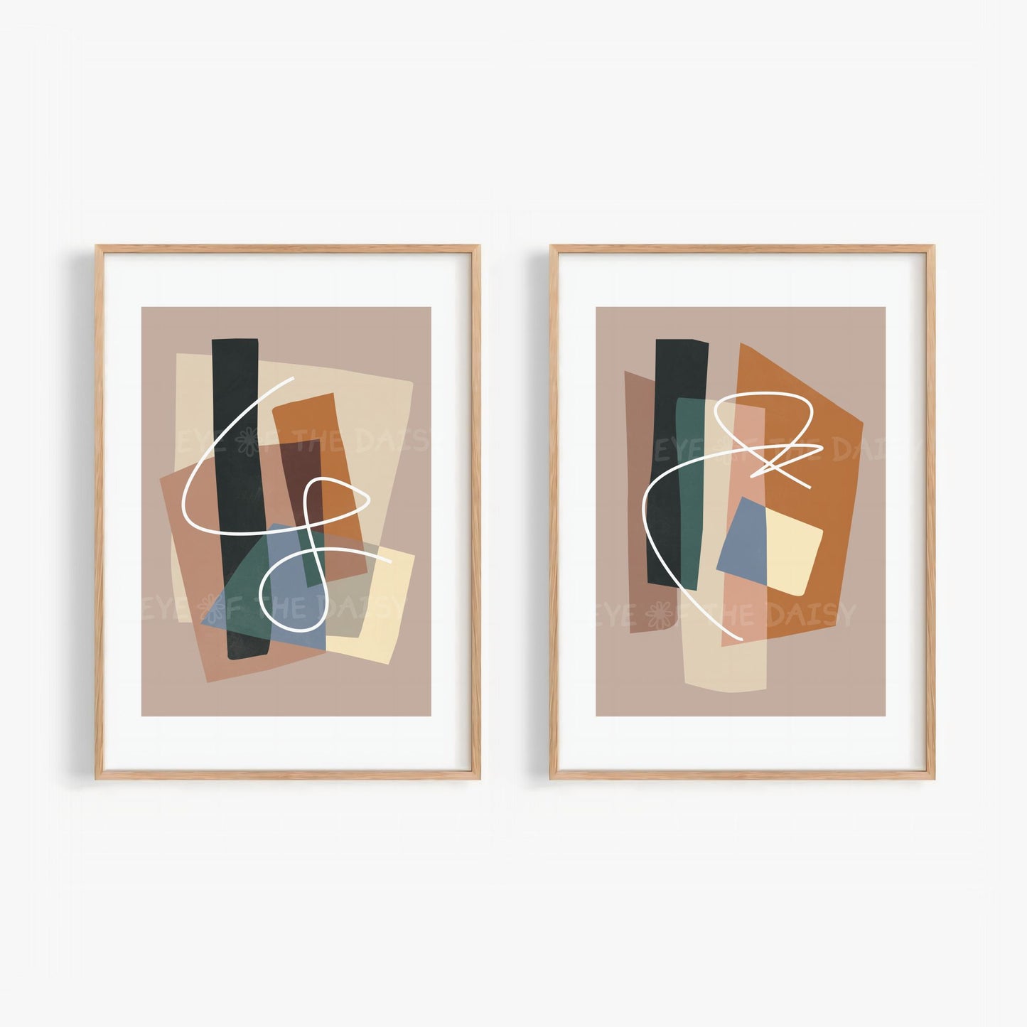 Set of 2 minimalist abstract prints in muted earth tones, modern digital wall art download for a sophisticated living room gallery wall