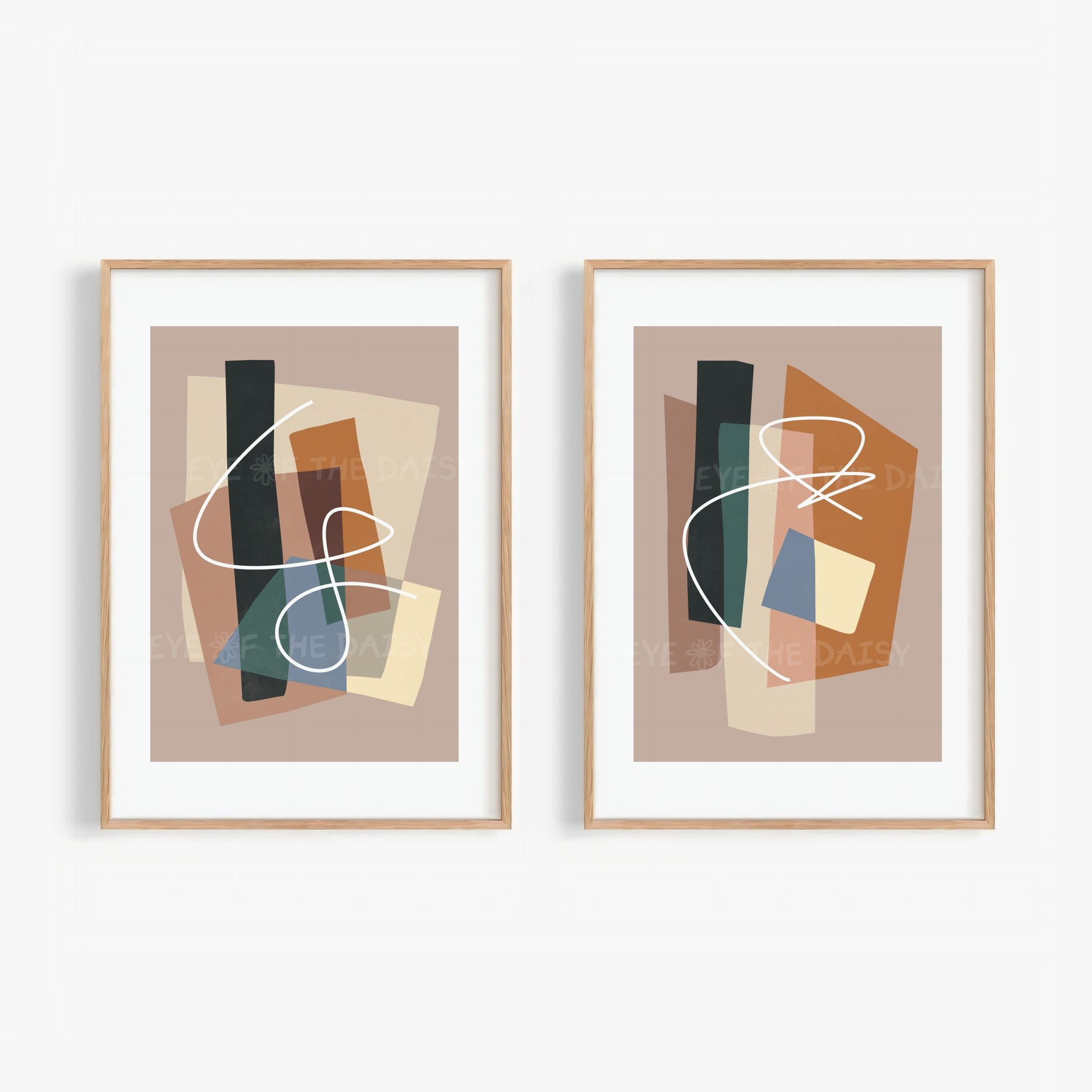 Set of 2 minimalist abstract prints in muted earth tones, modern digital wall art download for a sophisticated living room gallery wall