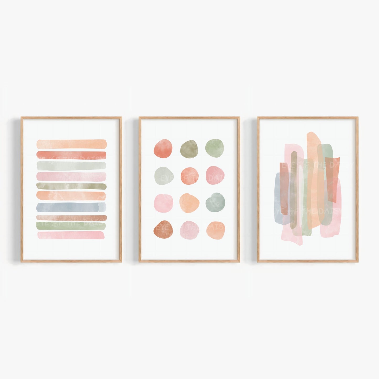 Set of 3 abstract pastel watercolor prints — digital download with muted tones, neutral brushstroke art for minimalist printable wall decor