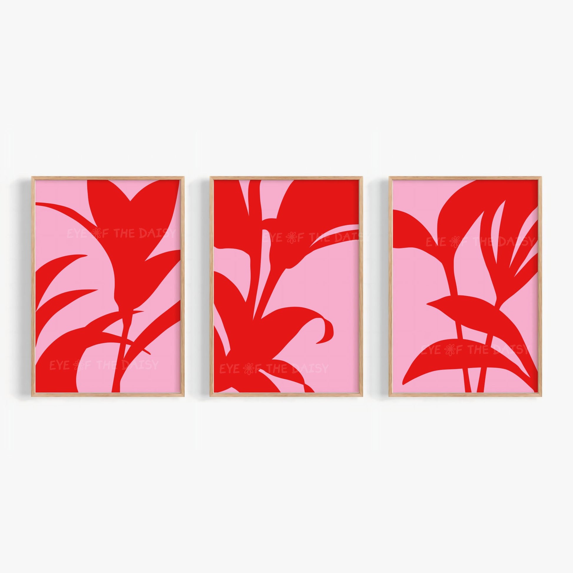 Bright and colourful abstract botanical printable poster set of 3 — ideal for modern Scandi and maximalist gallery wall decor