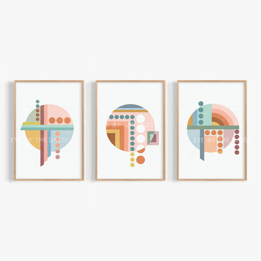 Bauhaus printable wall art set of 3, modern geometric poster trio for stylish gallery walls