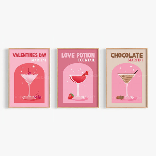 Valentine’s Day Martini print digital download, retro cocktail printable poster for kitchens, home bars, or party spaces, cute girly vibes