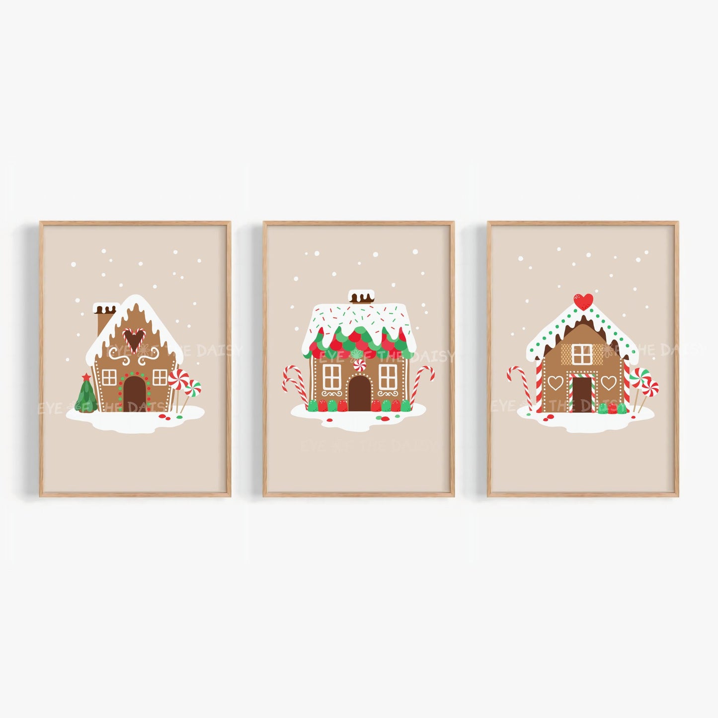 Set of 3 Gingerbread House Prints Digital Download | Traditional Christmas Printable Wall Art