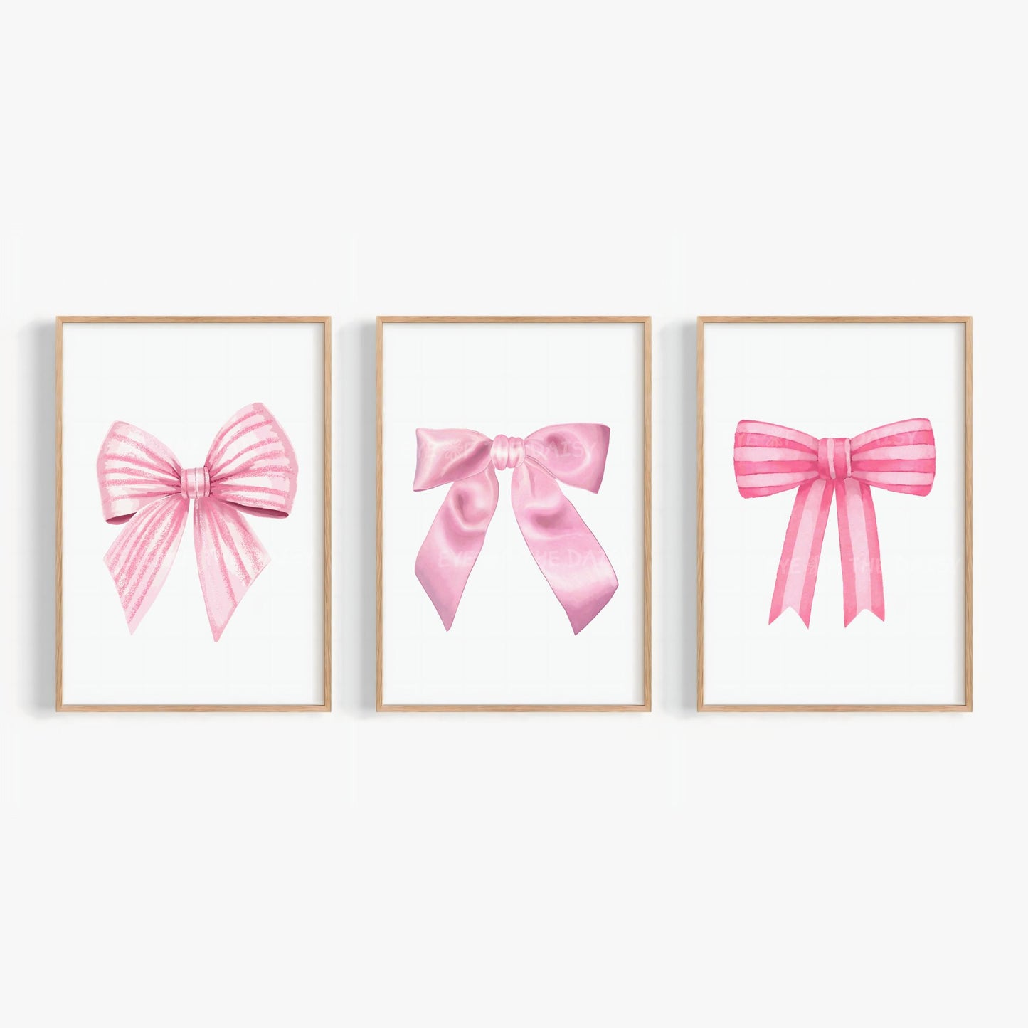 Vintage-inspired pink bows print set – watercolor ribbons wall art, printable gallery wall decor for girly coquette or balletcore room