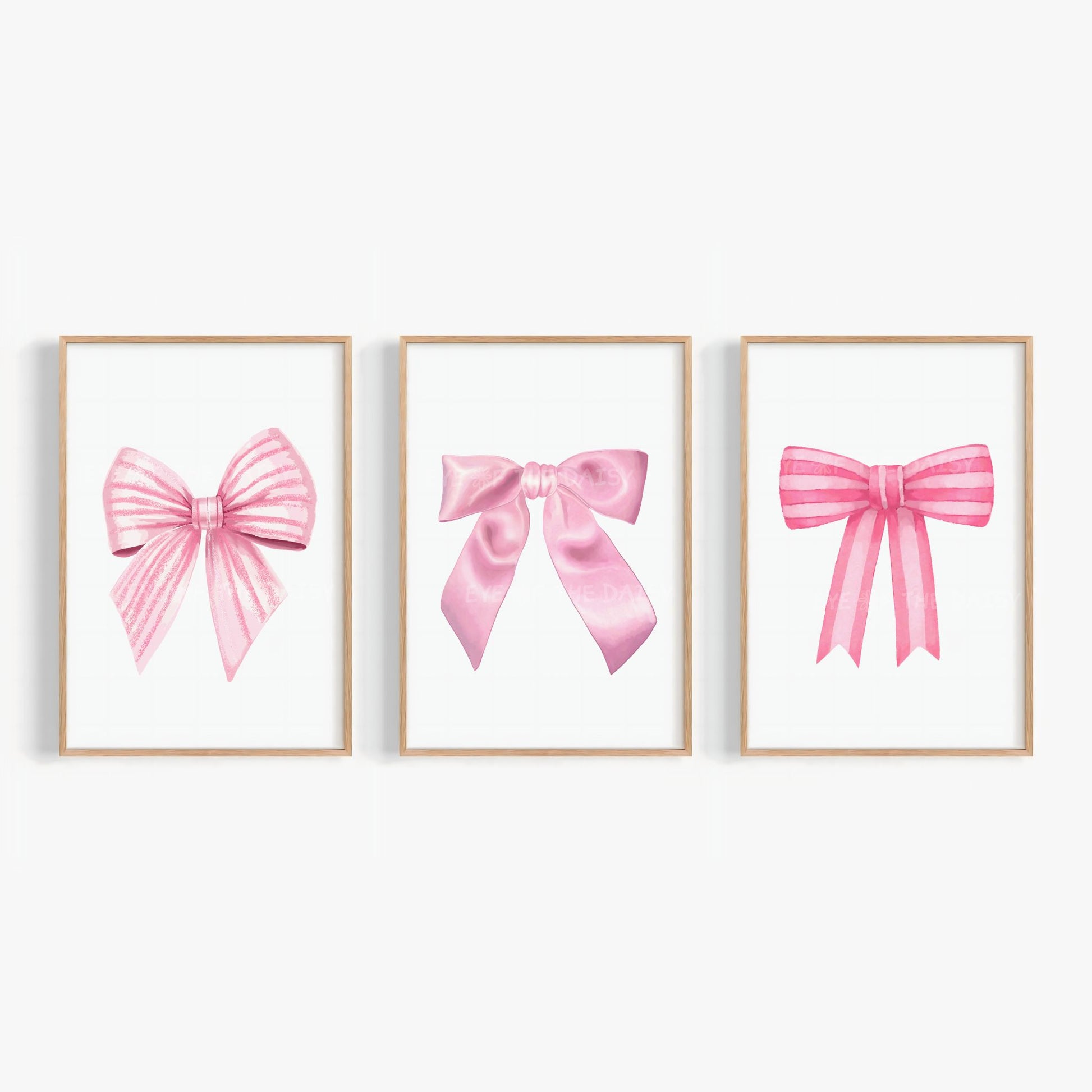 Vintage-inspired pink bows print set – watercolor ribbons wall art, printable gallery wall decor for girly coquette or balletcore room