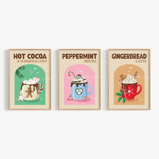 Set of 3 Hot Cocoa Bar Prints Digital Download | Coffee Christmas Drinks Printable Wall Art