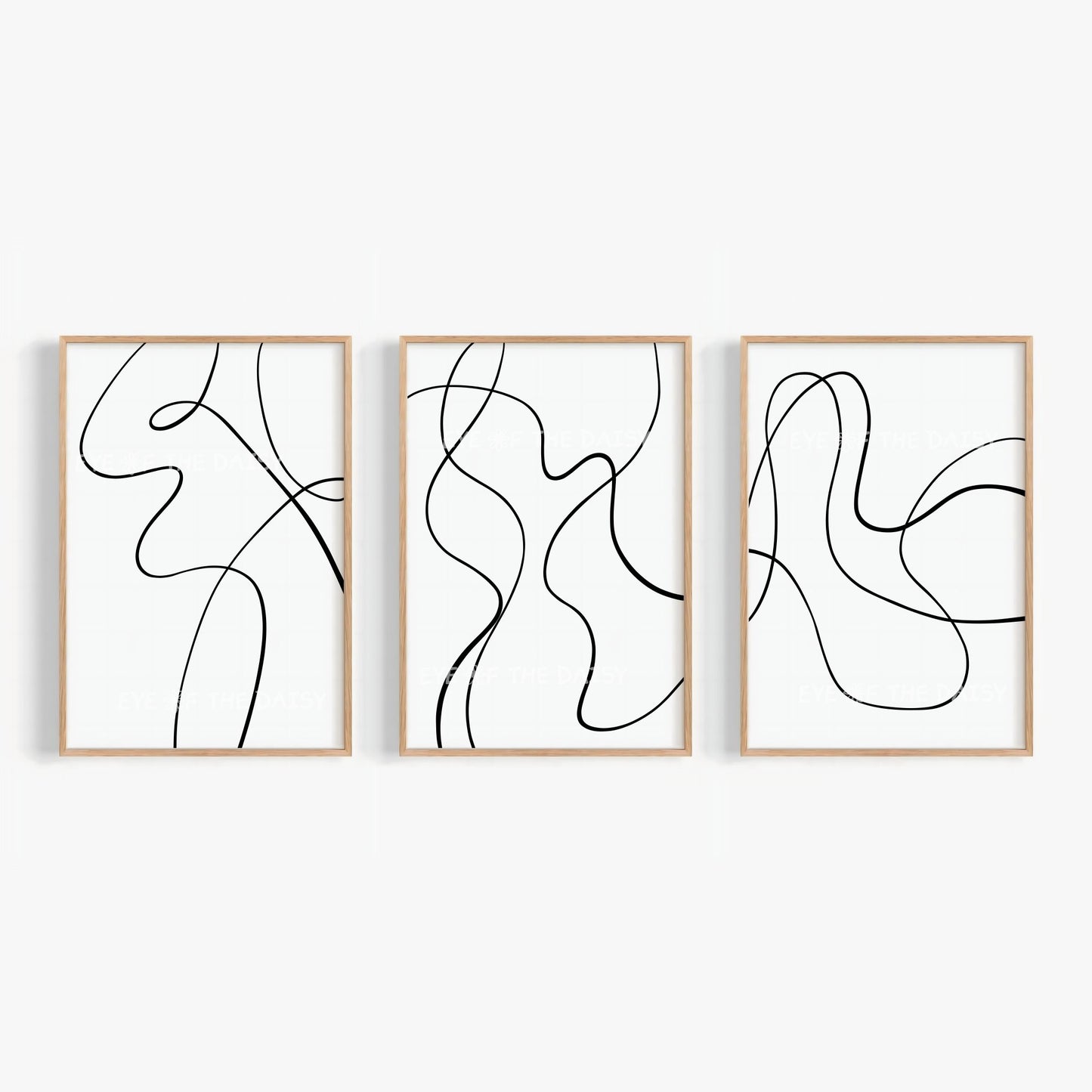 Abstract scribble line art print set of 3 in black & white, modern minimalist printable wall art for a simple gallery wall set