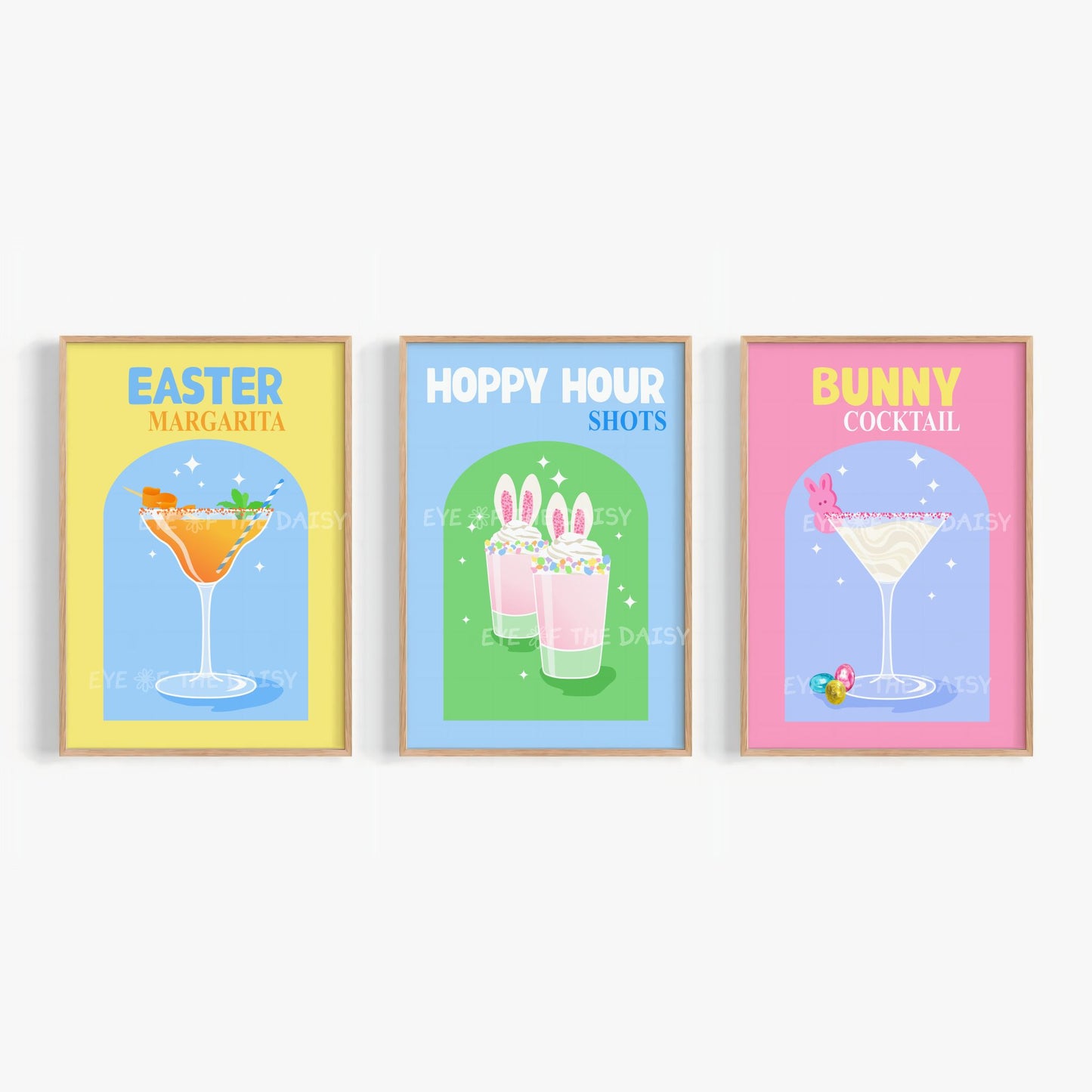 Easter cocktail printable wall art set, Bunny Cocktail, Hoppy Hour Shots, Easter Margarita