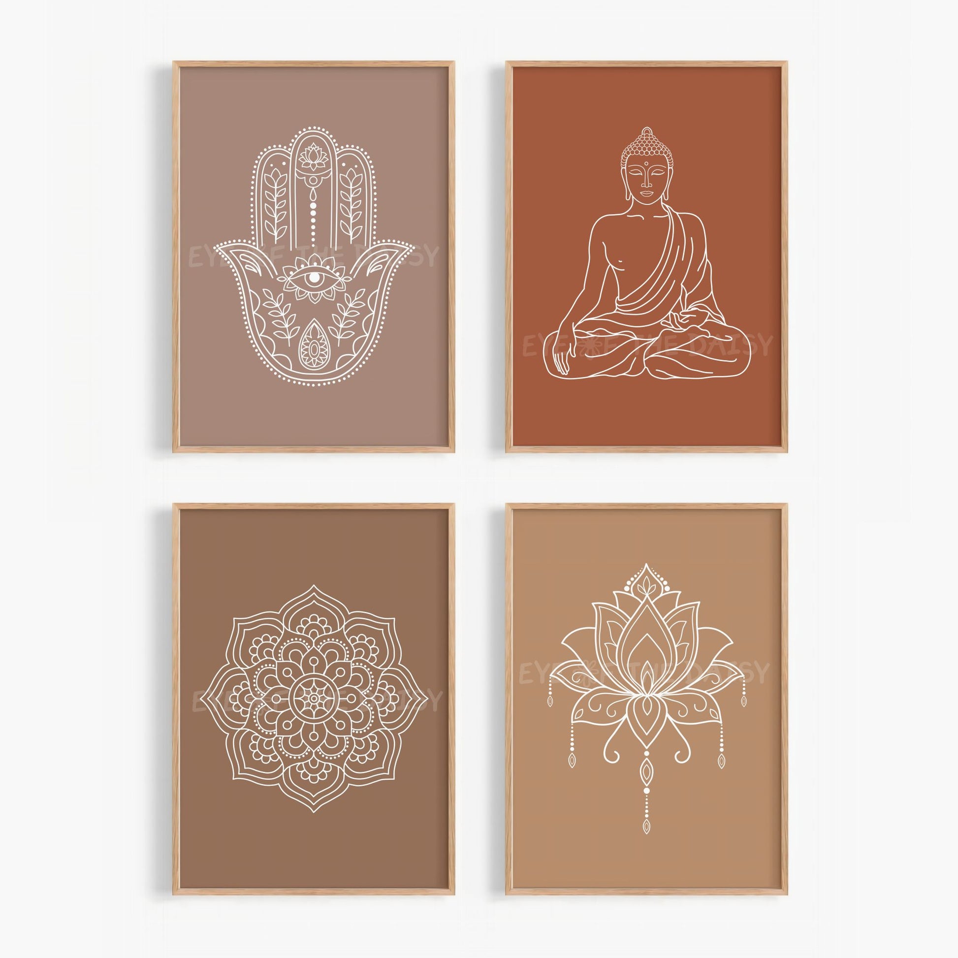 Zen line art print set of 4 in terracotta and beige tones, printable wall art for instant digital download, minimal calming home artwork