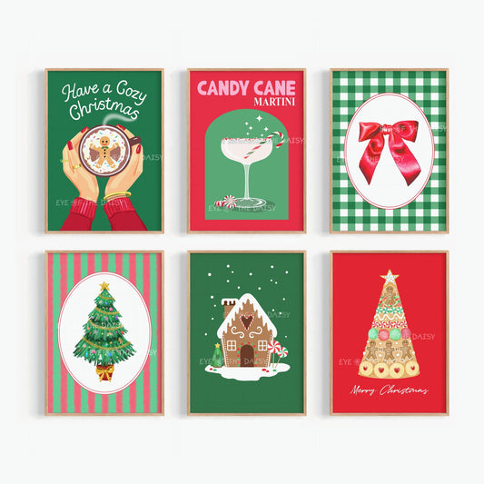 Set of 6 Vintage Christmas Prints Digital Download | Traditional Holiday Printable Wall Art