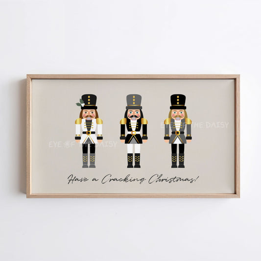 Grey Black Gold Christmas Nutcracker 4K TV Art | Neutral Holiday Art for TV Screen 4K