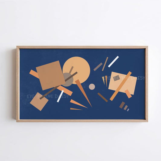 Navy Beige Mid Century Modern 4K TV Art | Bauhaus Style Abstract TV Art 4K