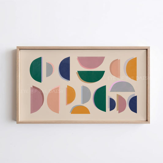 Mid Century Modern Semi-Circles 4K TV Art | Green Mustard Blush Pink Abstract TV Art 4K