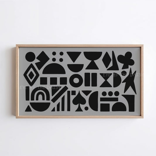 Black Grey Mid Century Modern Shapes 4K TV Art | Contemporary Abstract TV Art 4K