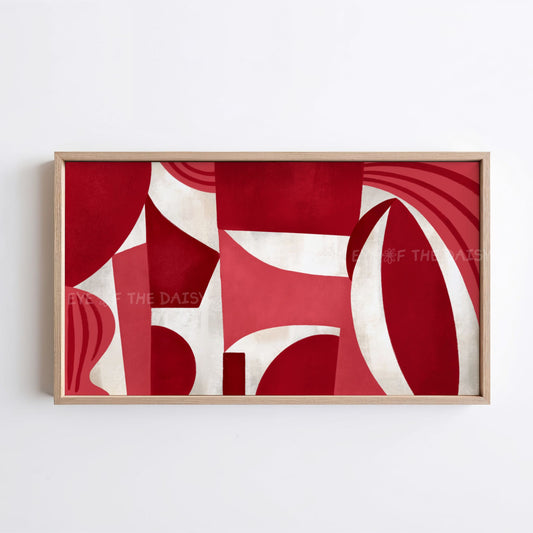 Maroon Beige Mid Century Modern 4K TV Art | Dark Red Geometric Abstract Art for TV Screen