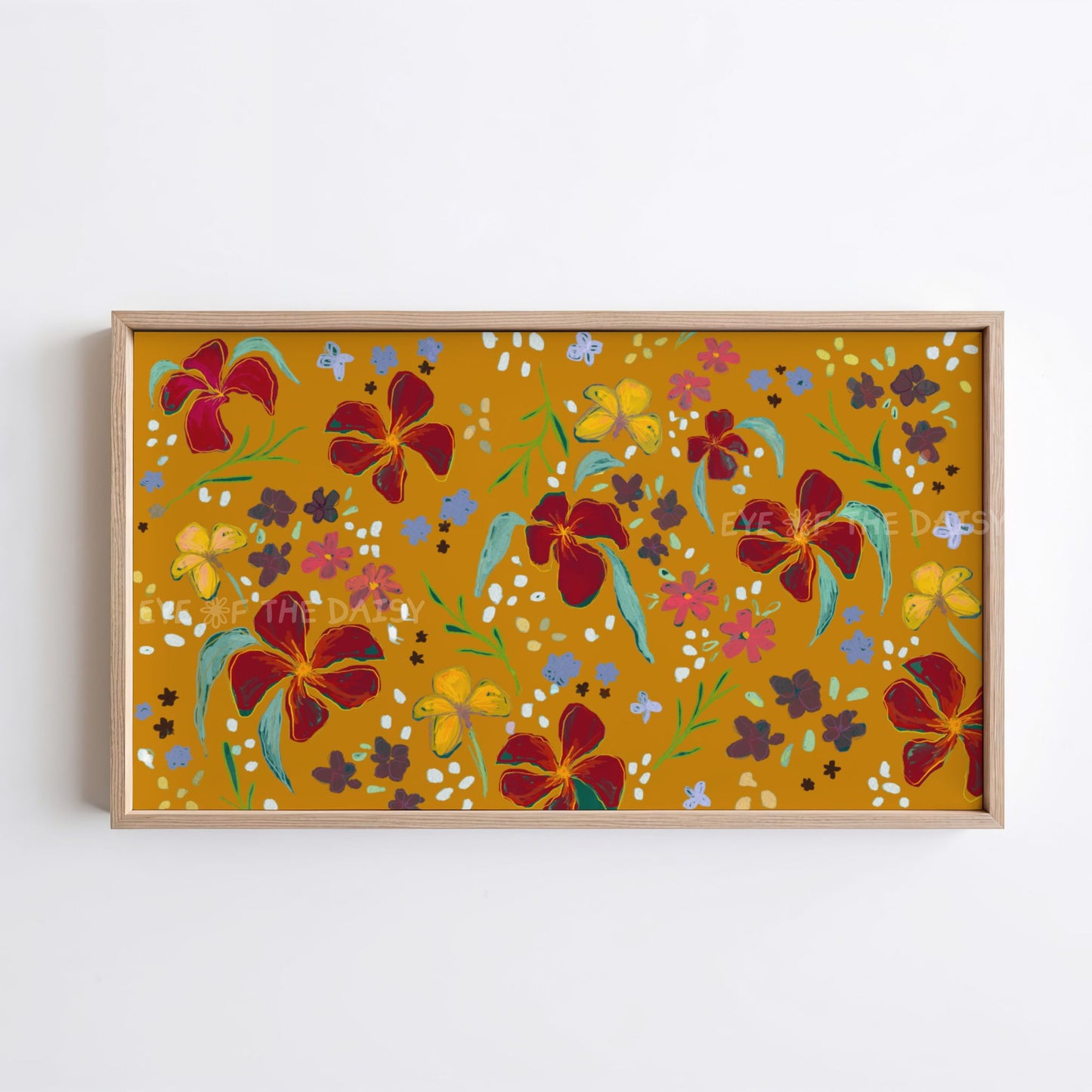 Mustard Yellow Maroon Abstract Floral 4K TV Art | Gold Flower Pattern 4K Art for TV Screen